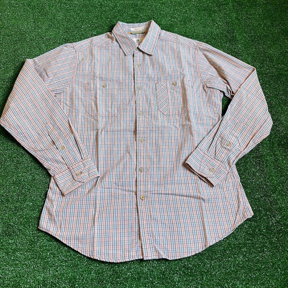 Life Khaki Long Sleeve Button Up Slim Fit Multicolor Plaid Casual Shirt Size M